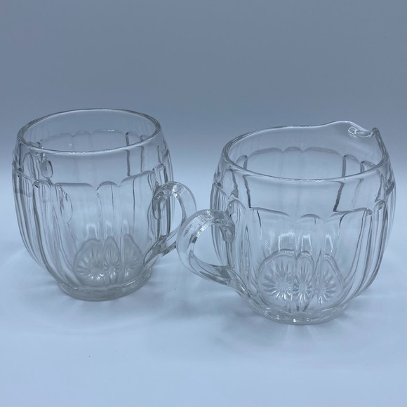 Vintage Clear Glass Sugar Bowl and‎ Creamer Bulbous Barrel Style - Picture 1 of 7